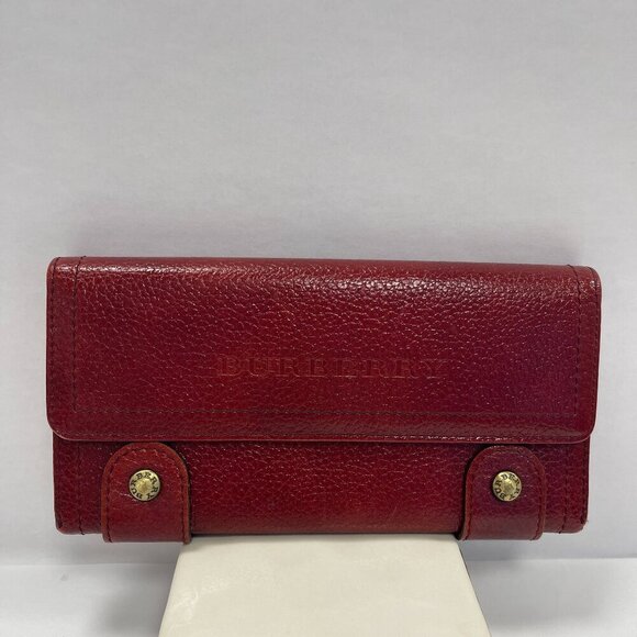 Burberry Bordeaux Leather Bifold Long Wallet w/ Nova Check Interior - Preowned - Picture 1 of 9